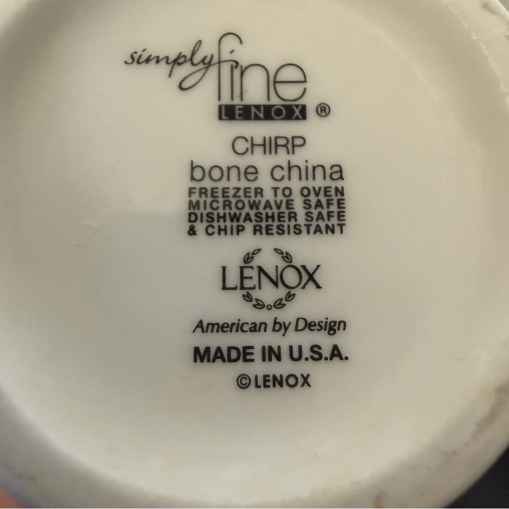 Lenox Simply Fine Chirp Bone China Mug 16 Fl Oz - Bird & Floral Design. - Picture 8 of 9